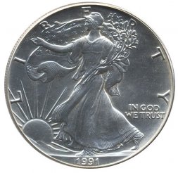 США 1 доллар 1991 год - Шагающая свобода (без отметки МД)