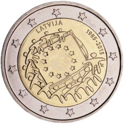 Латвия 2 евро 2015 год - 30 лет флагу Европы