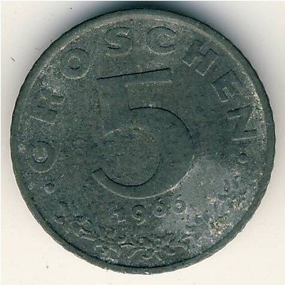 Австрия 5 грошей 1966 год