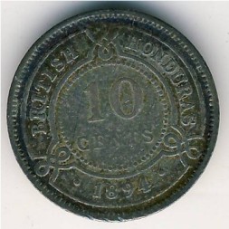 Монета Британский Гондурас 10 центов 1894 год