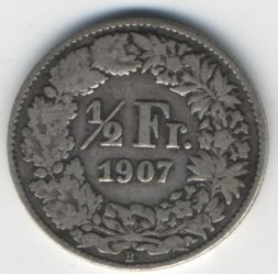 Швейцария 1/2 франка 1907 год