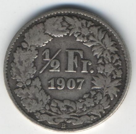Швейцария 1/2 франка 1907 год