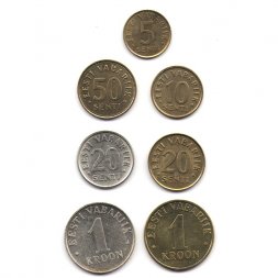 Набор из 7 монет Эстония 1991-2008 год - последняя Эстония