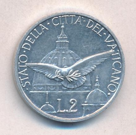 Ватикан 2 лиры 1950 год