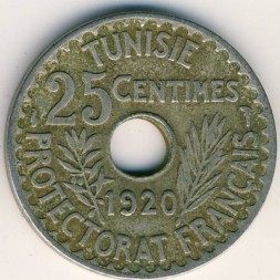 Тунис 25 сентим 1920 год