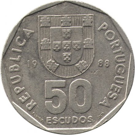 Португалия 50 эскудо 1988 год - Парусник