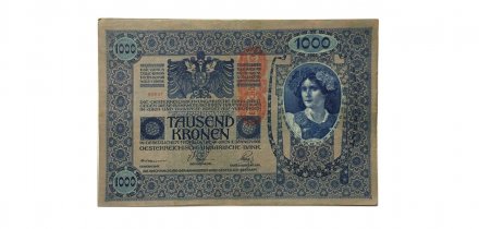 Австро-Венгрия 1000 крон 1902 год - вертикальная надпечатка - VF+