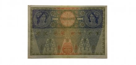 Австро-Венгрия 1000 крон 1902 год - вертикальная надпечатка - VF+