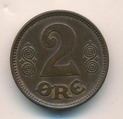 Дания 2 эре 1919 год - Король Кристиан X (бронза)