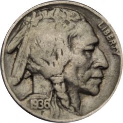 США 5 центов 1936 год - Buffalo Nickel (Без отметки МД)