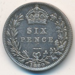 Великобритания 6 пенсов 1890 год