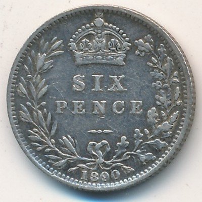 Великобритания 6 пенсов 1890 год