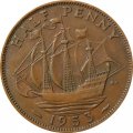 Великобритания 1/2 пенни 1953 год