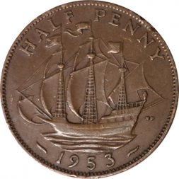 Великобритания 1/2 пенни 1953 год
