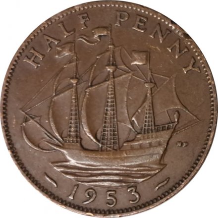 Великобритания 1/2 пенни 1953 год