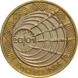 Великобритания 2 фунта 2001 год - 100 лет трансатлантическому радио
