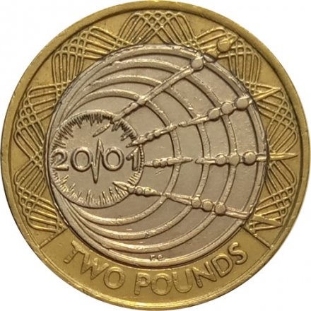 Великобритания 2 фунта 2001 год - 100 лет трансатлантическому радио