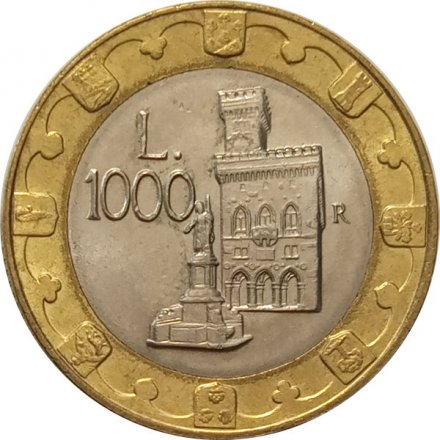 Сан-Марино 1000 лир 1997 год - 1000 лет строительству замка