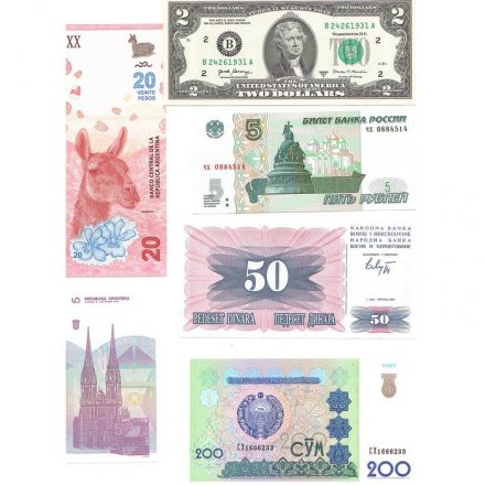 Набор из 28 банкнот разных стран мира с 1991 по 2022 год (UNC)