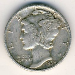 США 1 дайм (10 центов) 1939 год