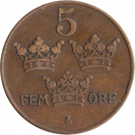Швеция 5 эре 1922 год - Король Густав V