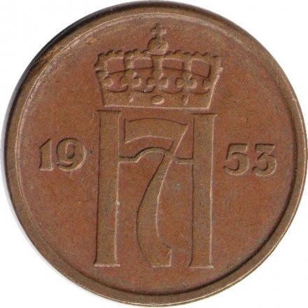 Норвегия 2 эре 1953 год - Король Хокон VII