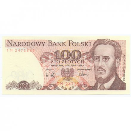 Польша 100 злотых 1988 год - Революционер Людвик Варынский - UNC