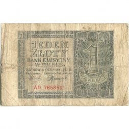 Польша (оккупация Германией) 1 злотый 1941 год - VG