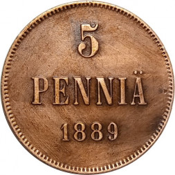 Финляндия 5 пенни 1889 год - Александр III - UNC