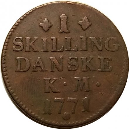Дания 1 скиллинг 1771 год (без ошибки &quot;DANSKE&quot;)