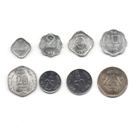 Набор из 8 монет Индия 1972-1991 год