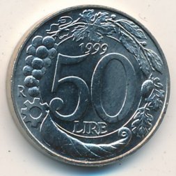 Италия 50 лир 1999 год