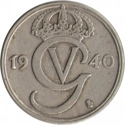Швеция 50 эре 1940 год - Король Густав V