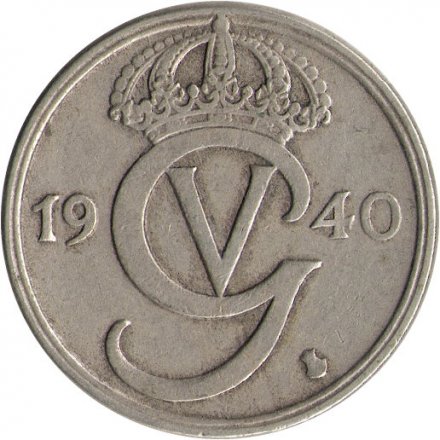 Швеция 50 эре 1940 год - Король Густав V
