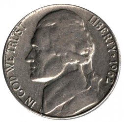 США 5 центов 1962 год - Томас Джефферсон (D)