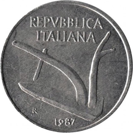 Италия 10 лир 1987 год