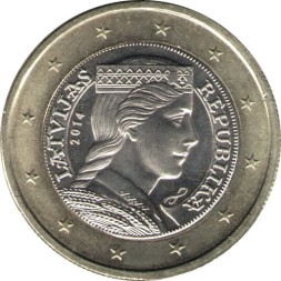 Монета Латвия 1 евро 2014 год - Аллегорический образ Латвии