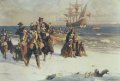 Острова Кука 50 долларов 1991 год - 500 лет открытию Америки - Мейфлауэр и два путешественника на берегу