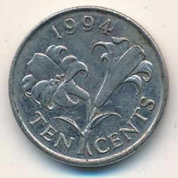 Монета Бермудские острова 10 центов 1994 год