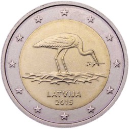 Латвия 2 евро 2015 год - Чёрный аист