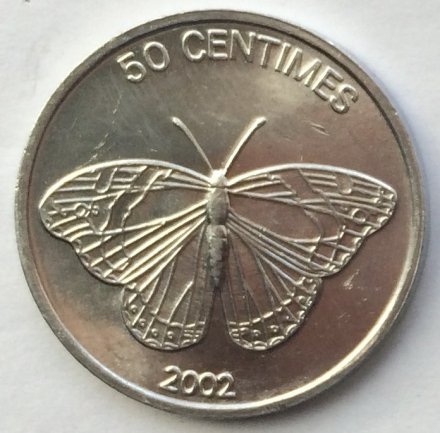 Конго 50 сентим 2002 год - Бабочка. Лев
