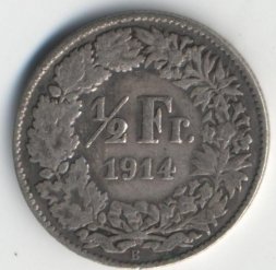 Швейцария 1/2 франка 1914 год
