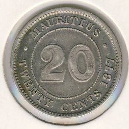 Маврикий 20 центов 1877 год