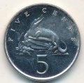 Ямайка 5 центов 1991 год - Острорылый крокодил