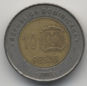 Монета Доминиканская республика 10 песо 2005 год - Генерал Мелла
