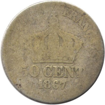 Франция 50 сантимов 1867 год (A) - F
