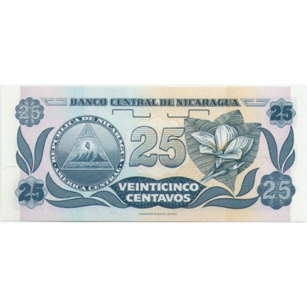 Никарагуа 25 сентаво 1991 год - Франсиско Эрнандес де Кордоба. Плюмерия (тип подписей 2) UNC