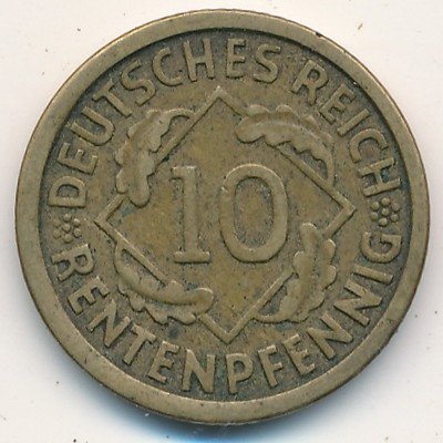 Веймарская республика 10 рентенпфеннигов 1924 год (G)