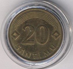 Монета Латвия 20 сантим 1992 год (сталь-латунь, магнитная)