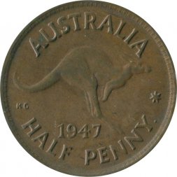Австралия 1/2 пенни 1947 год - Король Георг VI